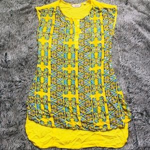 Akkriti yellow blue high low cotton sleeveles tunic size small NOWT